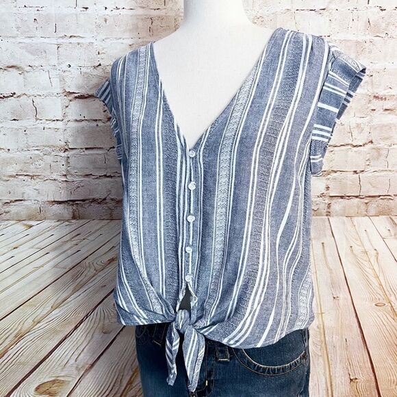 Cloth & Stone tie front blouse top linen striped - Picture 1 of 5